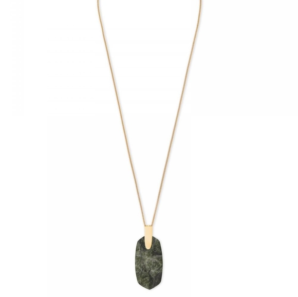 NEW Kendra Scott Inez Gold Long Pendant Necklace In Sage Mica - Picture 7 of 9
